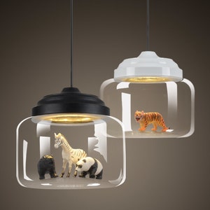 Handmade Nordic Cartoon Pendant LED Glass Lamp - Modern Design for Bedroom - Iron Body, Energy Saving (Toys not included)