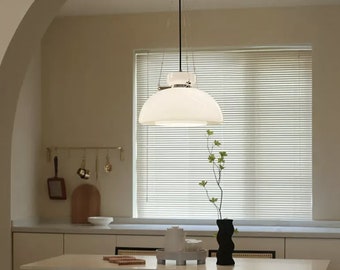 Modern Handmade Milky Glass Pendant Lamp - Nordic Style Chandelier for Dining Room & Kitchen - LED Touch Control - Iron,  Glass Materials