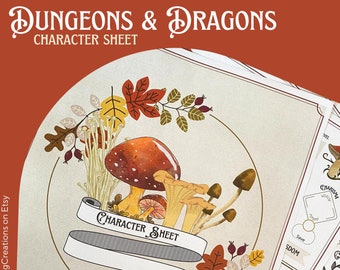 Mushroom DnD 5e Character Sheet: Printable PDF (Digital Download)
