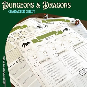 Spider | DnD 5e Character Sheet, Dungeons and Dragons stat sheet, DnD PDF, digital download