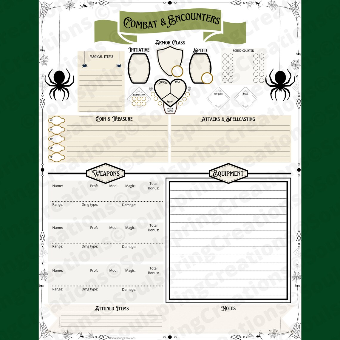 Spider Dnd 5e Character Sheet, Dungeons and Dragons Stat Sheet, Dnd PDF ...