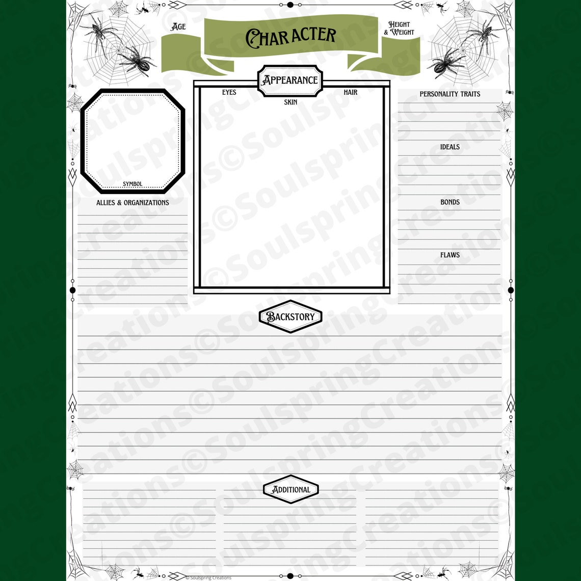 Spider Dnd 5e Character Sheet, Dungeons and Dragons Stat Sheet, Dnd PDF ...