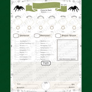 Spider | Dnd 5e Character Sheet, Dungeons and Dragons Stat Sheet, Dnd ...