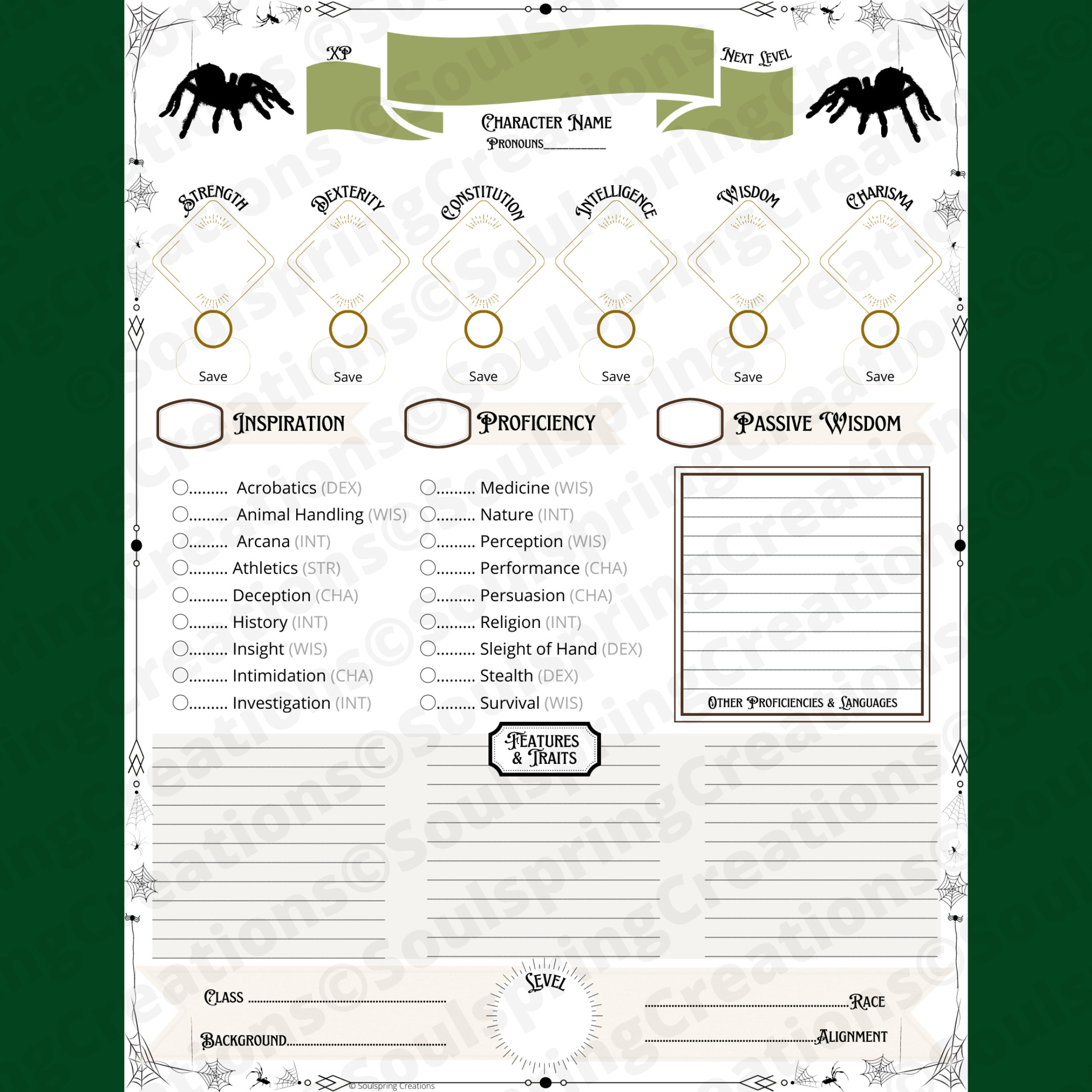 Spider | Dnd 5e Character Sheet, Dungeons and Dragons Stat Sheet, Dnd ...