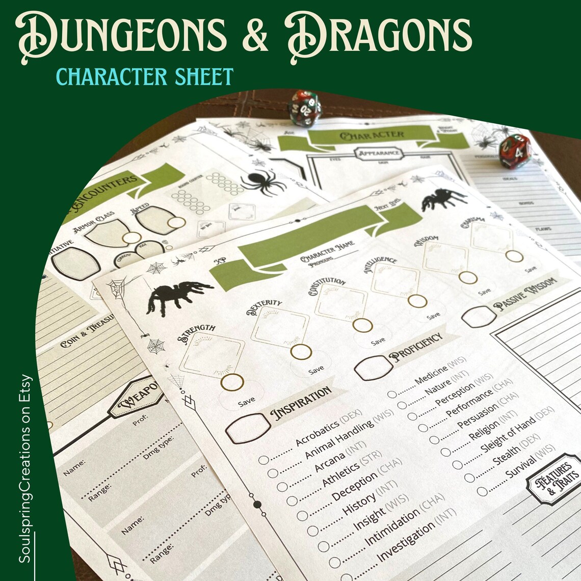 Spider Dnd 5e Character Sheet, Dungeons and Dragons Stat Sheet, Dnd PDF ...