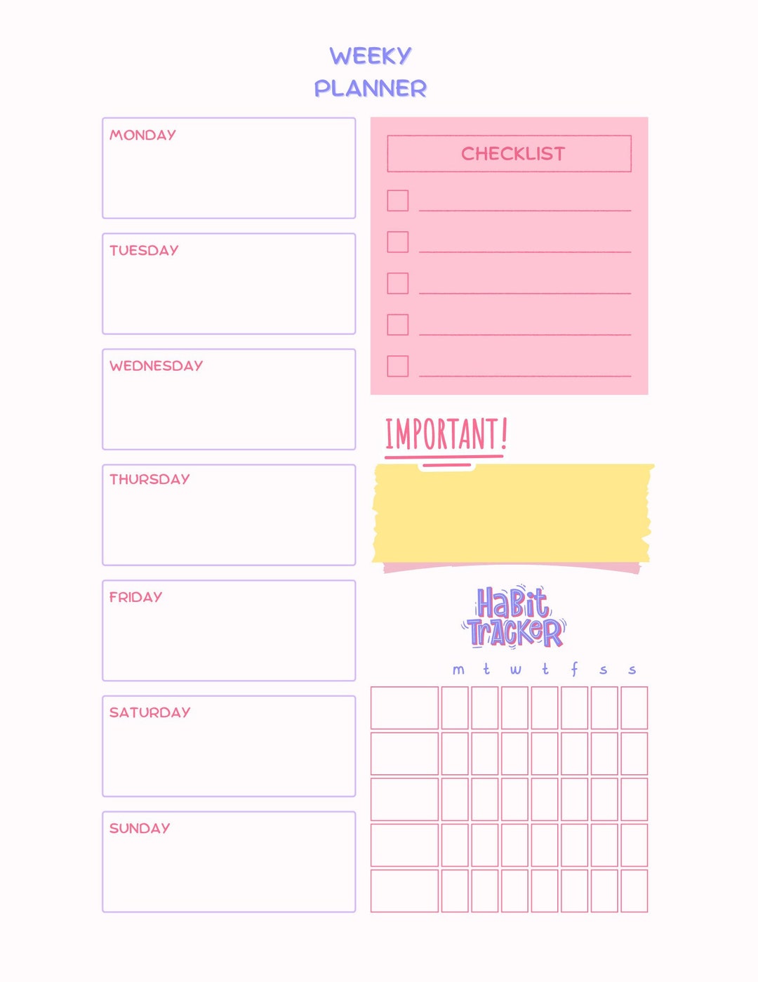 Weekly Planner and Habit Tracker Etsy