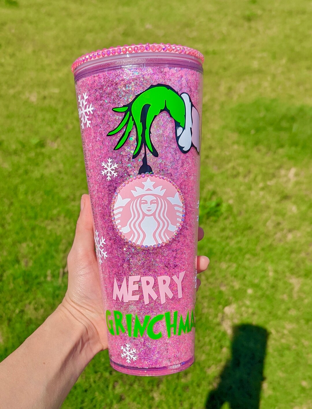 Pink Grinch Glitter Wall Tumbler Polycrylic Tumbler Grinch Tumbler