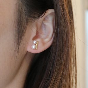 Orecchini a lobo in oro 18 carati con perle Akoya giapponesi, 3,5 mm 4,5 mm, a forma di nota musicale
