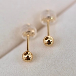 Petites puces d'oreilles en or jaune massif 18 carats 3 mm AU750 Fabriquées au Japon