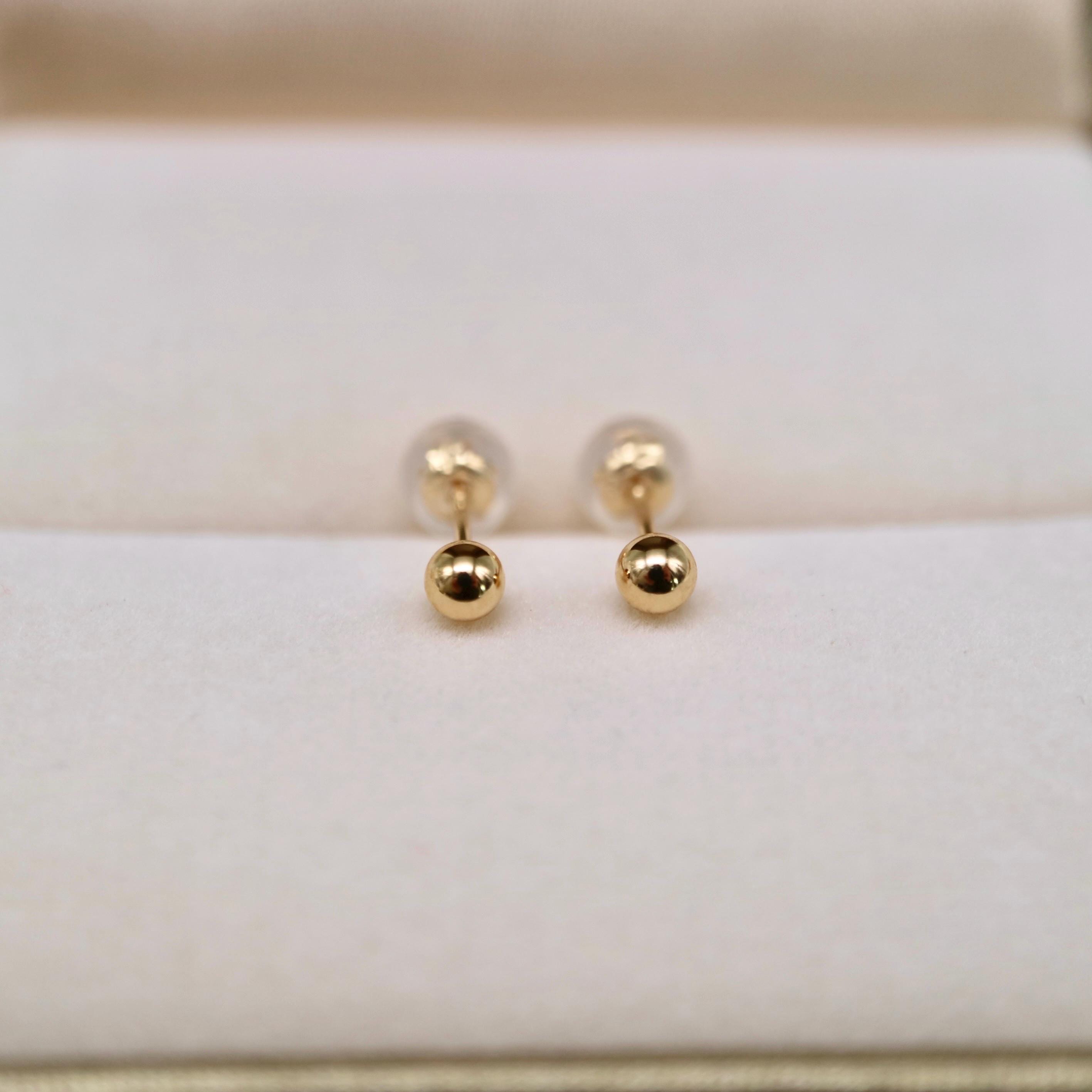 18K Solid Yellow Gold Small Ball Stud Earrings 3mm AU750 Made in