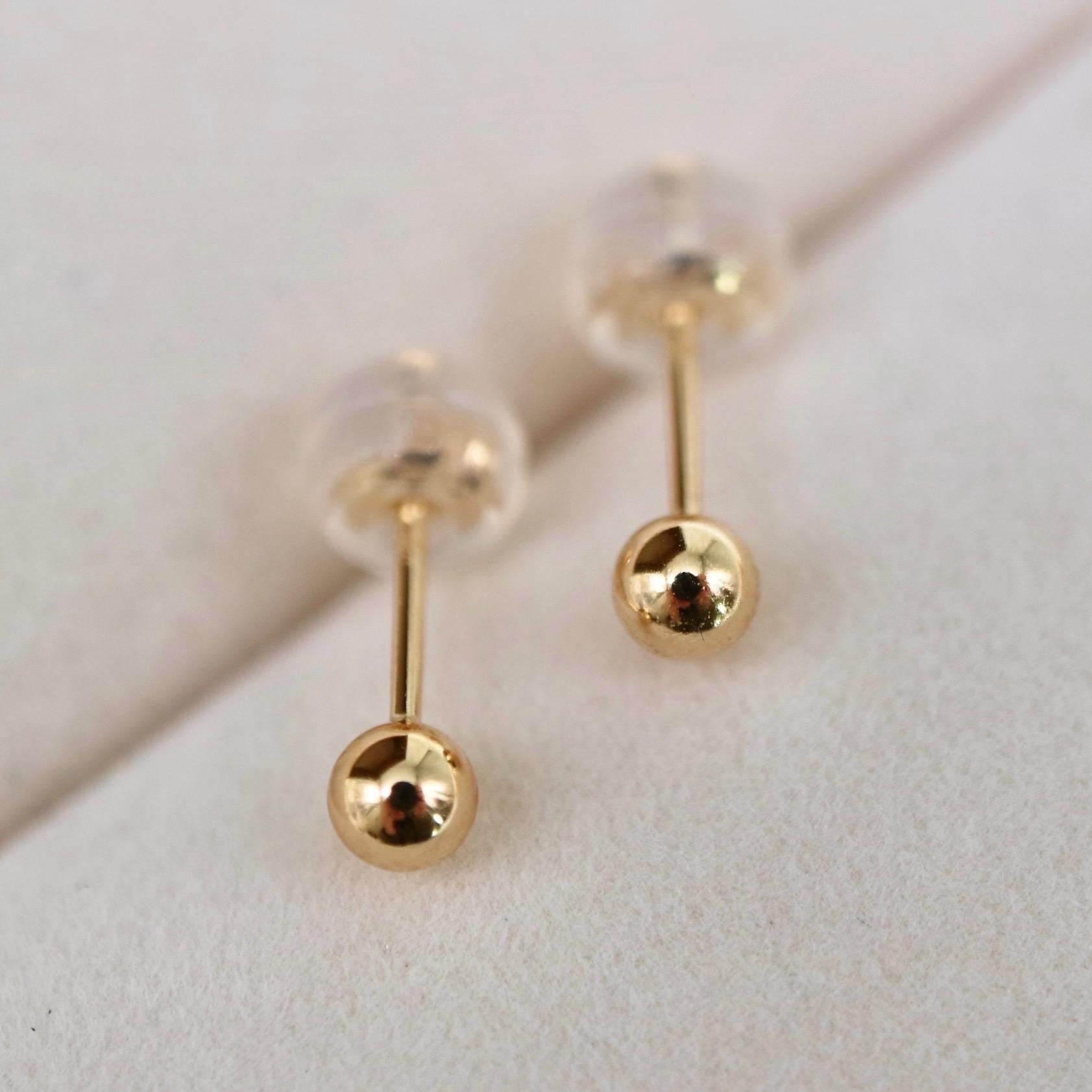 18K Solid Yellow Gold Small Ball Stud Earrings 3mm AU750 Made in