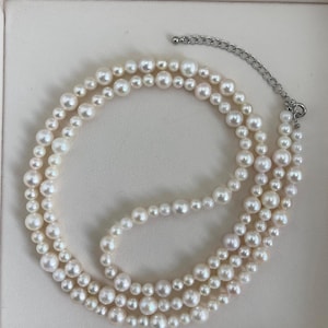 Collana con filo di perle Akoya bianche giapponesi da 80 cm, sfumatura 4,5+6,5 mm, perle di acqua di mare autentiche, fatta a mano