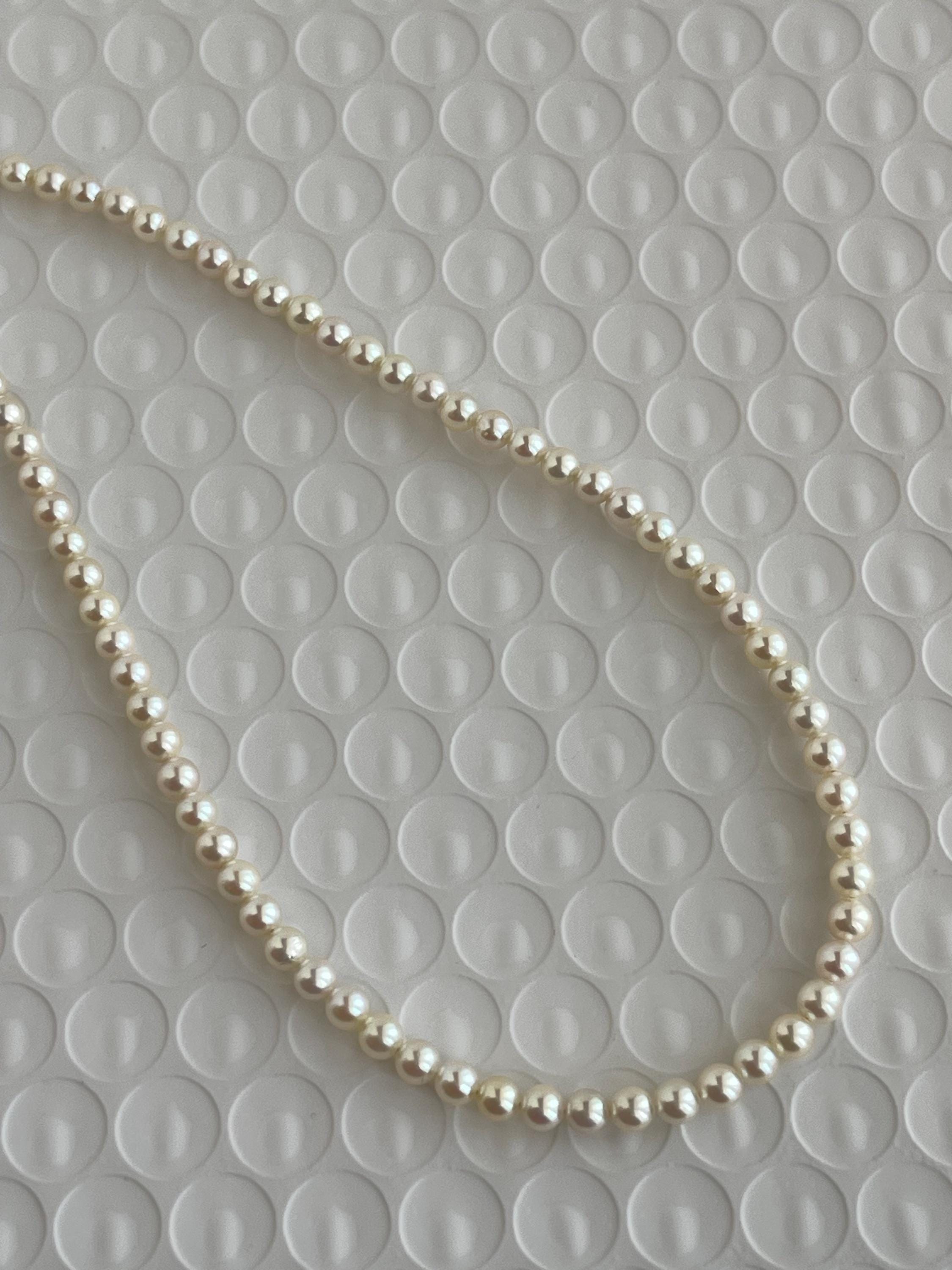 Rare Size 3.5-4mm Cream Golden Tone Japanese Akoya Seawater Pearl Beads Strand Necklace, 18K Solid Yellow Gold Adjustable Tail Chain