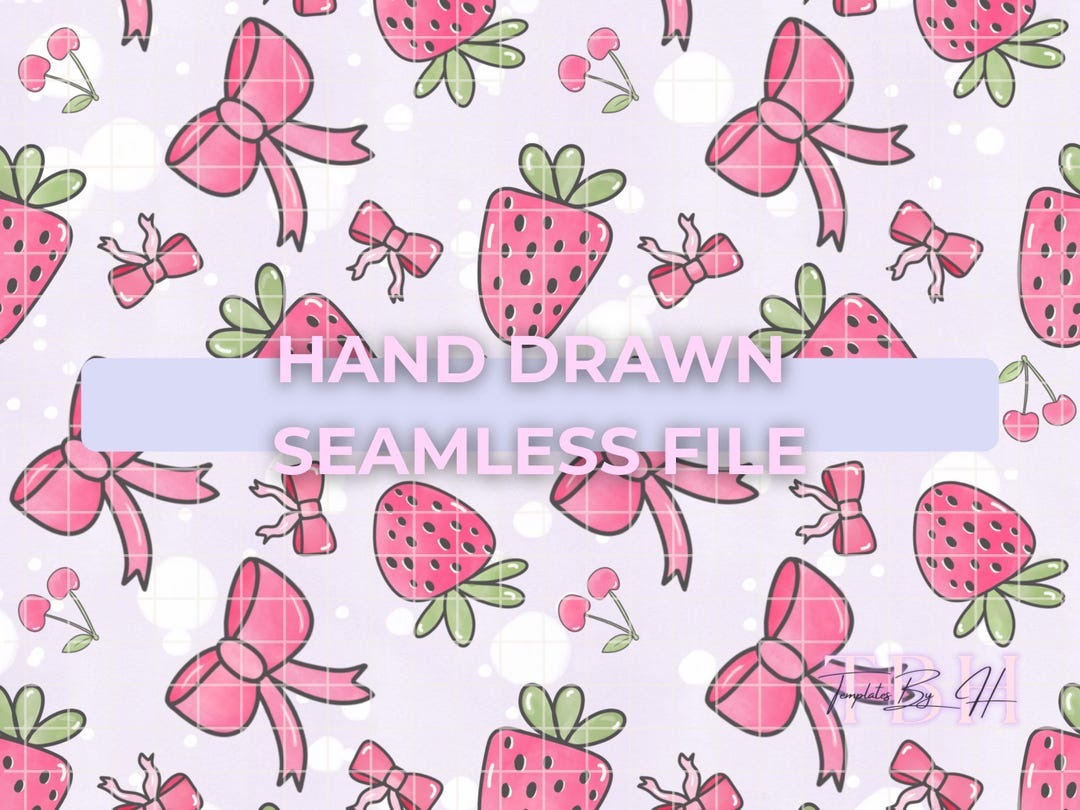 Strawberry Coquette Seamless Design Cherry PNG Hand Drawn Bows Pattern ...
