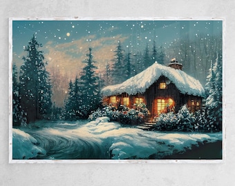 Country Cottage Wall Art Winter Theme Digital Art Print Scene Downloadable Landscape Art Prints AI Generated Art