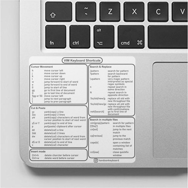 VIM - LINUX - 3.75in - Keyboard Shortcuts Sticker for Mac Book Computer, Quick Reference Guide, Mac OS, Cheat Sheet, Commands, Text Editor