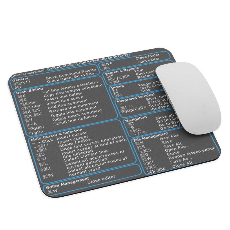 Visual Studio Code Shortcuts - Mouse Pad, Quick Reference Guide ...