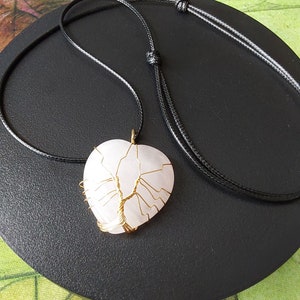 Wire wrapped tree of life rose quartz heart necklace adjustable