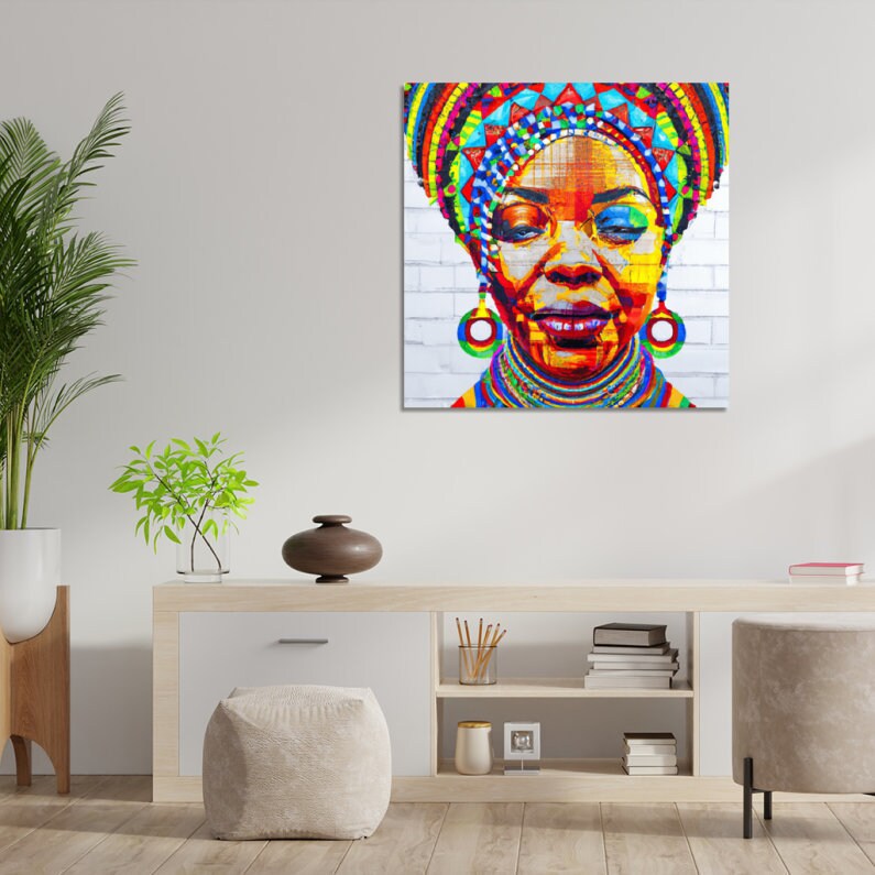 African Art Wall Decor Vertical Stretched Canvas Graffiti Etsy