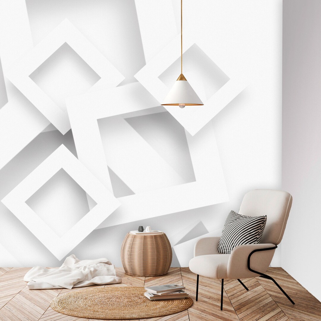 Peel and Stick Wallpaper Wall Murals White Geometric Wall - Etsy