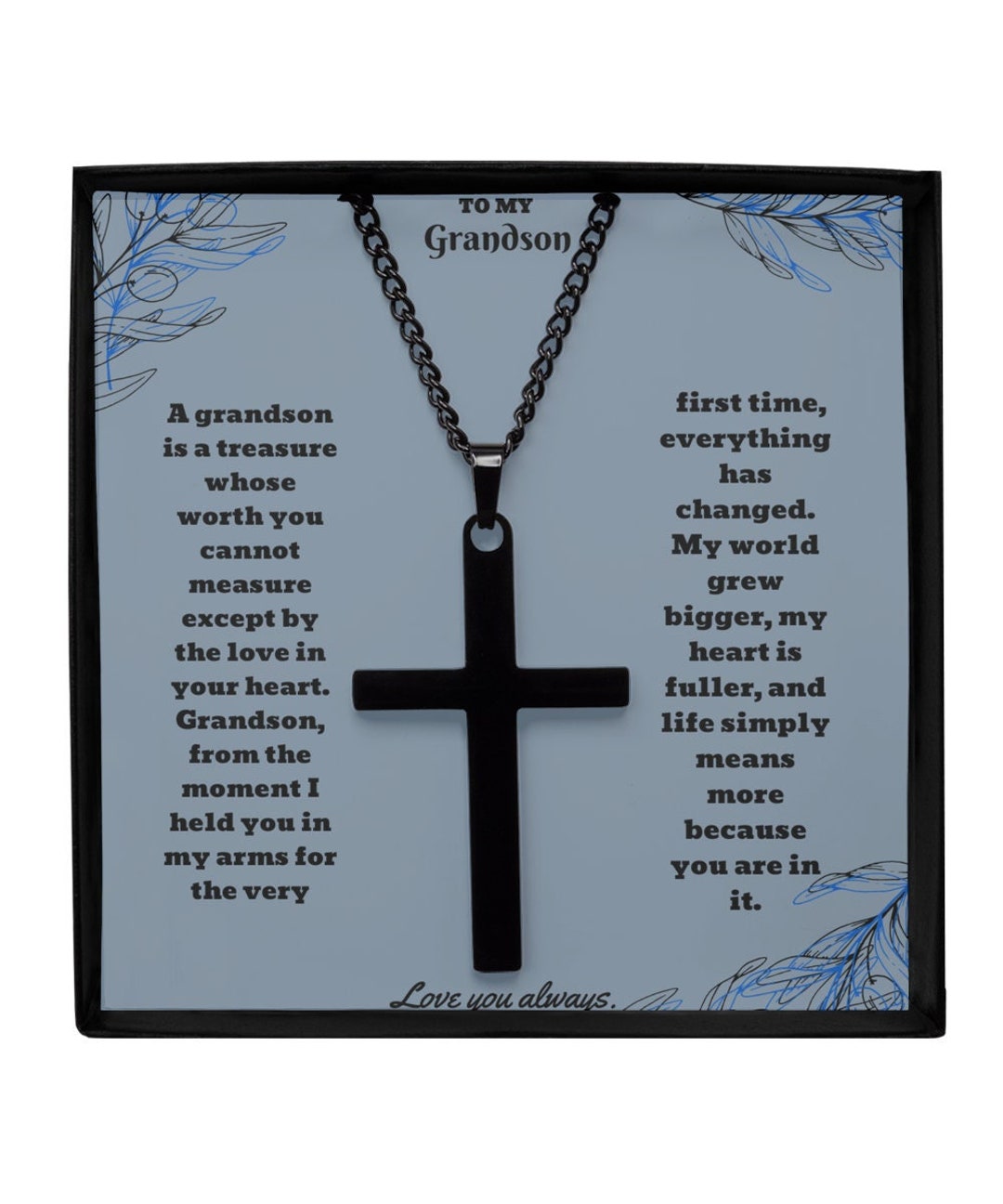 Grandson Necklace, Brass Cross Necklace, Grandson Gifts, Boys Jewelry