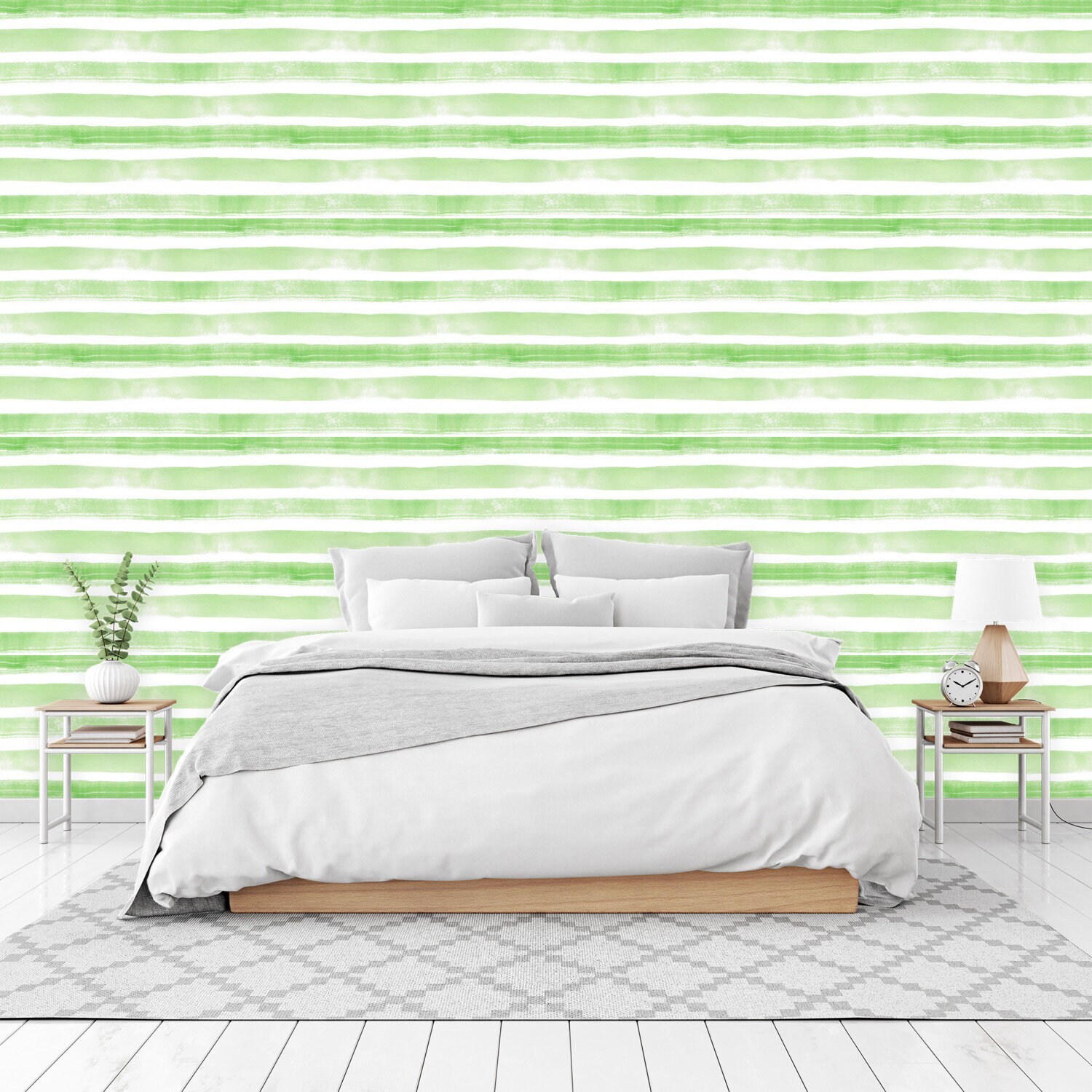 Peel and Stick Wallpaper Panels Green and White Striped Peel - Etsy