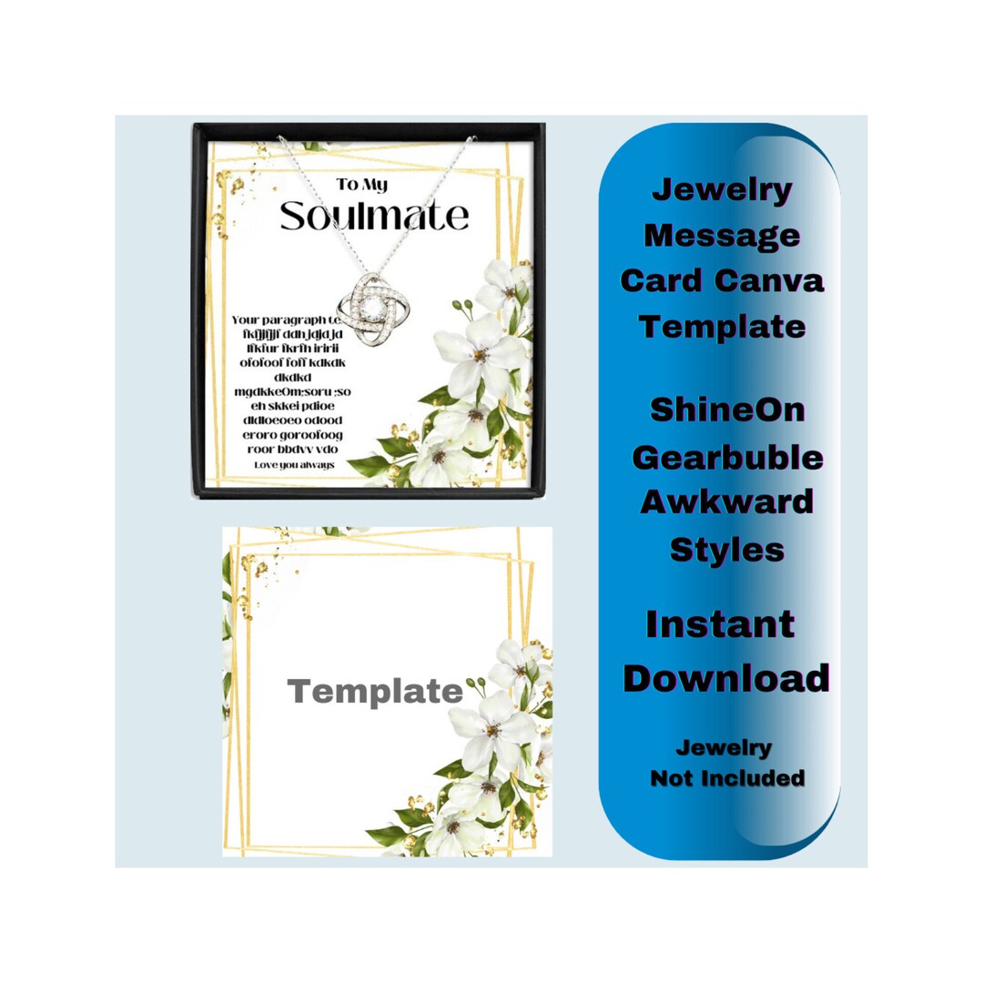 Message Card Template, White and Gold Necklace Card, Shineon Message