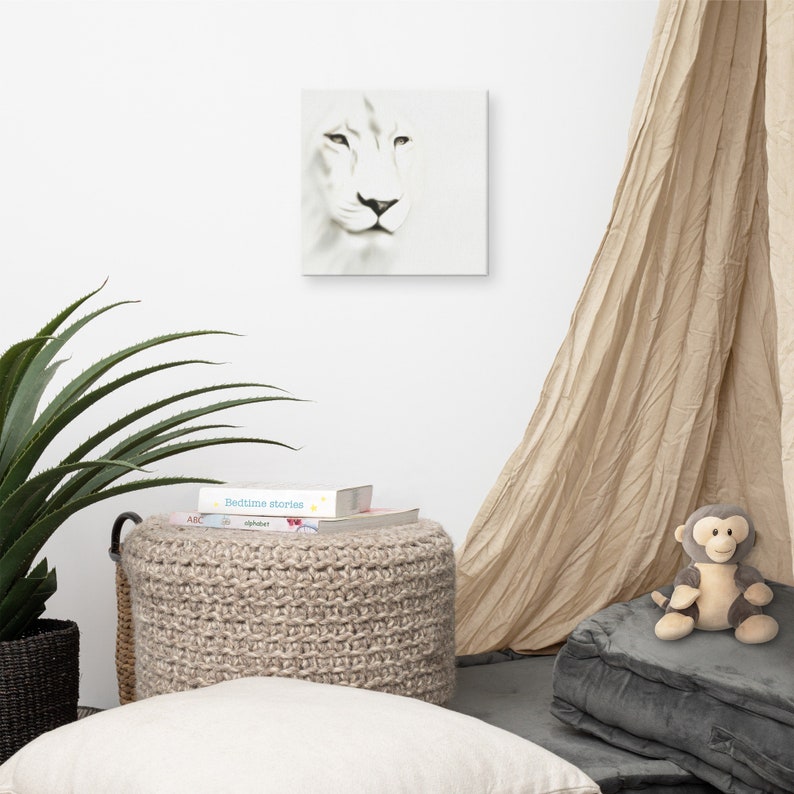 White Lion on Canvas, Lion Wall Art, Lion Wall Decor, Lion Etsy