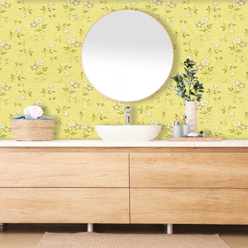 Peel and Stick Wallpaper Wallpaper Panels Yellow Floral Peel Etsy