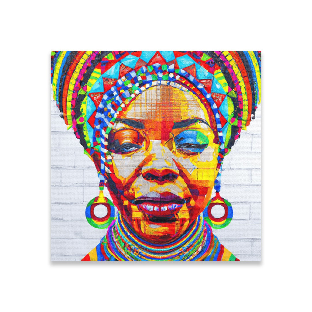 African Art Wall Decor, Vertical Stretched Canvas, Graffiti Art