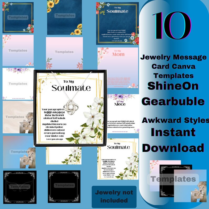 Jewelry Message Card Templates Shineone Message Card Canva Etsy