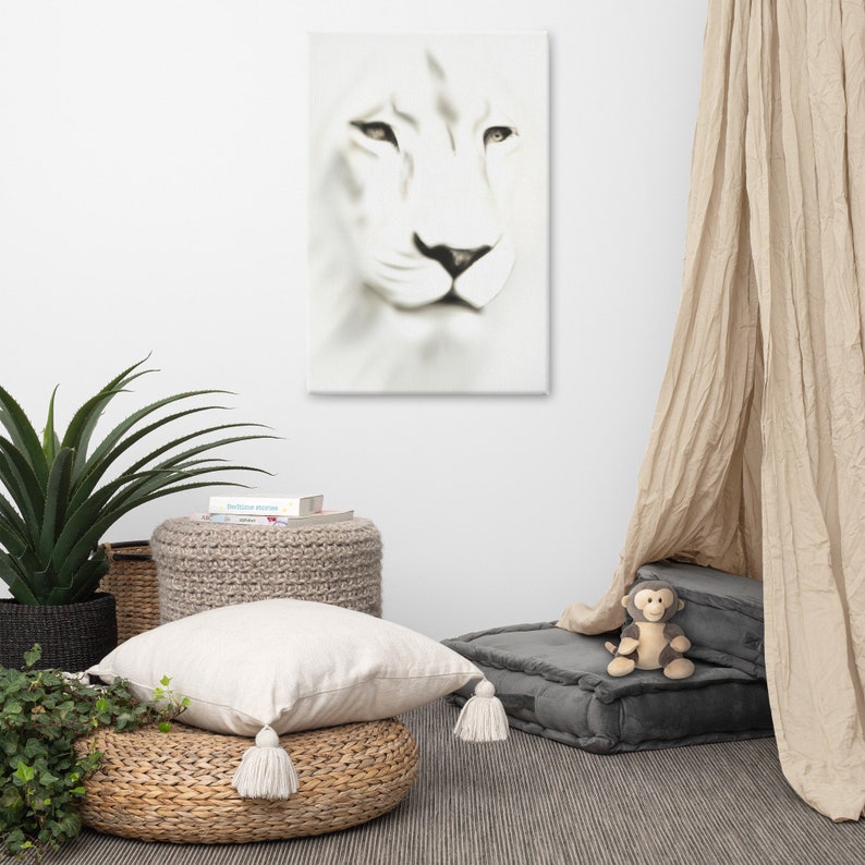 White Lion on Canvas, Lion Wall Art, Lion Wall Decor, Lion Etsy