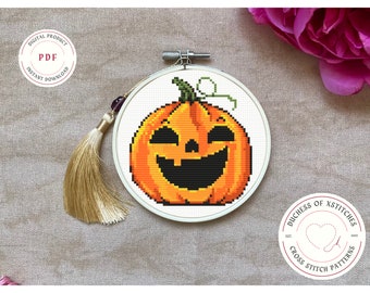 Happy Pumpkin Cross Stitch Pattern | Cute Pumpkin | Halloween |