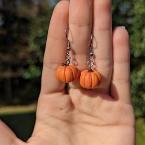 Pumpkin Dangle Earrings, Stainless Steel Nickle Free Metal Earring, Halloween Spooky Earrings