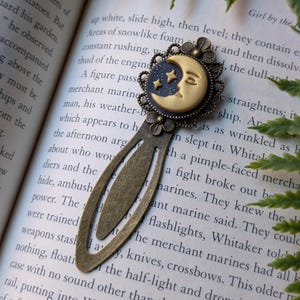 Moon with Face Handmade Metal and Clay Celestial Bookmark