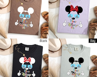 Comfort Colors First Disney Trip T-Shirt, Retro Mickey and Minnie Sunglasses Aesthetic Tee