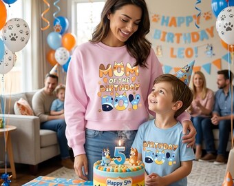 Mom Birthday Boy Sweatshirt, Retro Family Party Crewneck