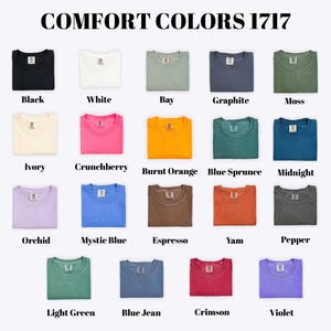 a collection of 16 different colored t-shirts, each with a unique color and label, arranged in a grid format.