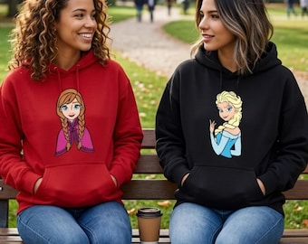 Custom Elsa Anna Frozen Hoodie, Matching Friend Sweatshirt