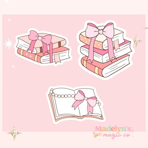 Pink Book stickers set of 3~ Coquette  Stickers ~Stickers For Girl Bow ~Journal Stickers  Laptop Aesthetic Sticker Tumbler Coquette Sticker
