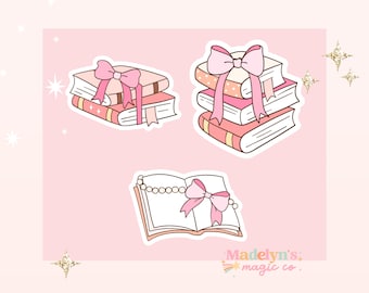 Pink Book stickers set of 3~ Coquette  Stickers ~Stickers For Girl Bow ~Journal Stickers  Laptop Aesthetic Sticker Tumbler Coquette Sticker