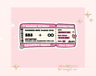 Bookish Airlines sticker ~ Coquette Stickers ~Journal Stickers  Laptop  Sticker~ Tumbler Sticker ~Bookish Sticker