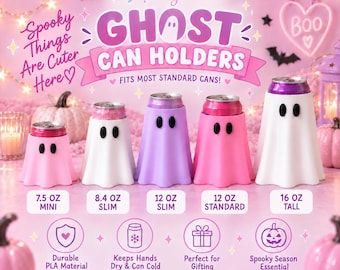 Ghost Can Holder, 3D Printed Halloween Can Cooler, Cute Spooky Drink Holder, Pastel Ghost Koozie, Halloween Party Gift, Can Sleeve