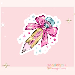 Personalized Pink Pencil Sticker  | Custom Name Sticker | Teacher Sticker | Water Bottle Sticker | Laptop Sticker | FREE SHIPPING!
