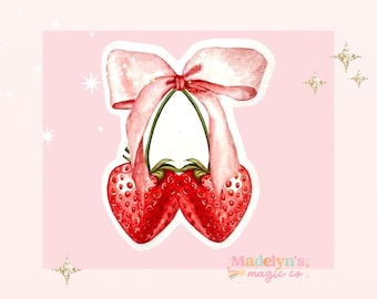 Strawberry  Coquette Sticker ~ Sticker For Phone Stickers~ Stickers For Girl~ Bow Journal Stickers  ~ Coquette Stickers ~ Cherry Sticker