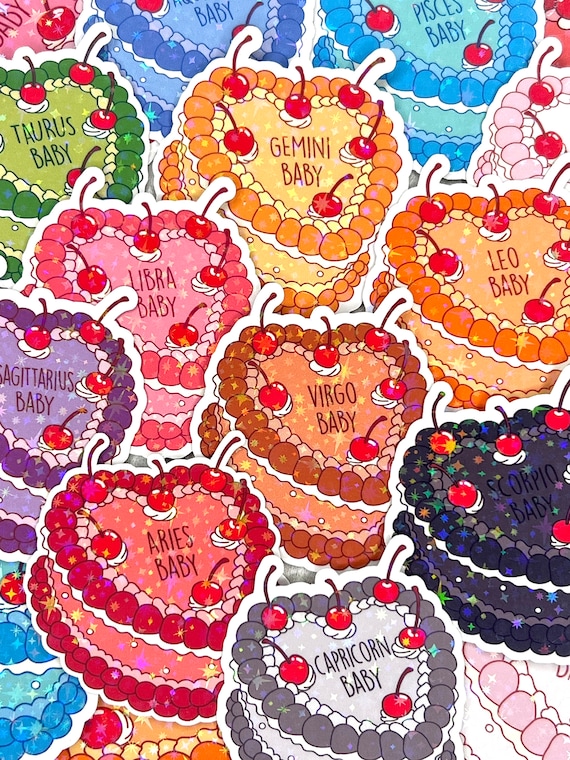 Zodiac Cakes Sticker For Phone Stickers Stickers For Girl Bow Journal Stickers  Laptop Aesthetic Sticker Tumbler  ~ Astrology Sticker