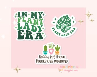 Plant Lady Era Sticker set of 3 ~ Laptop and Water bottle stickers plant lover stickers