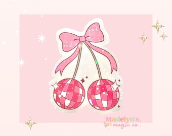 Disco Cherries Sticker ~ Sticker For Phone Stickers~ Stickers For Girl~ Bow Journal Stickers  ~ Coquette Stickers ~ Cherry Sticker