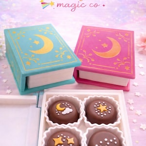 Chocolate Bonbon Book Clicker Set ~ Celestial Fidget Clickers ~ Moon and Star Desk Toy ~ Cute Kawaii Gift ~ Handmade Sensory Clicker Set
