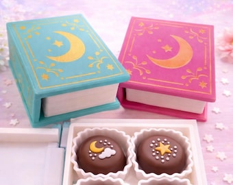 Chocolate Bonbon Book Clicker Set ~ Celestial Fidget Clickers ~ Moon and Star Desk Toy ~ Cute Kawaii Gift ~ Handmade Sensory Clicker Set